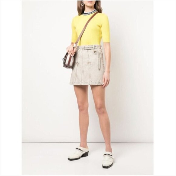 Proenza Schouler PSWL Zip Belted Denim Mini Skirt Taupe Acid Wash Size 6 - Picture 1 of 10